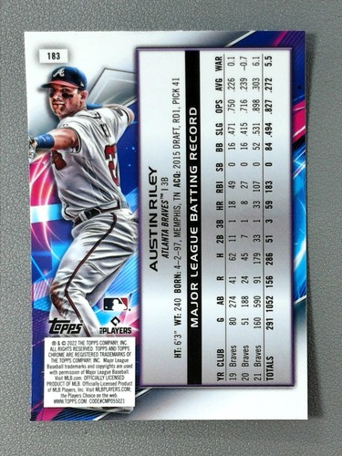 2022 Topps Chrome Cosmic #183 Austin Riley Atlanta Braves - Picture 2 of 2