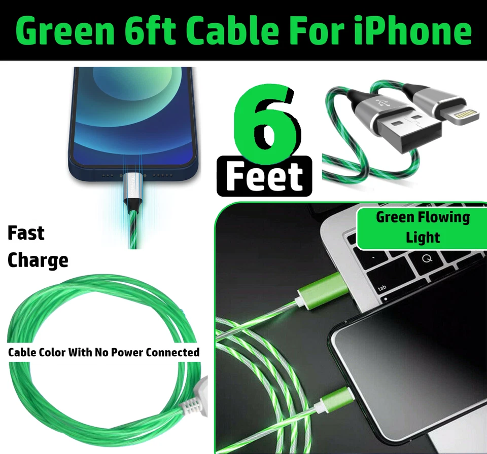 2 Pack 6ft LED Fast Charge 8 Pin Cable for Apple iPhone 13 12 11 X XR XS Pro Max - Image 4 of 4