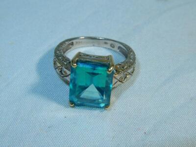 Vintage 14K Weißgold Turmalin Smaragdschliff Ring Gr. 6,75 Qualität Lab Created
