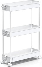 Slim Rolling Storage Cart 3 Tier Bathroom Cart Organizer White