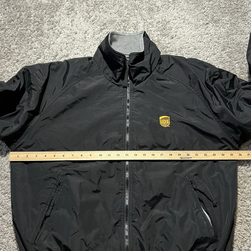 Chaqueta de bombardero promocional vintage UPS FREIGHT cremallera completa forrada de lana negra grande para hombre Foto 3 de 4