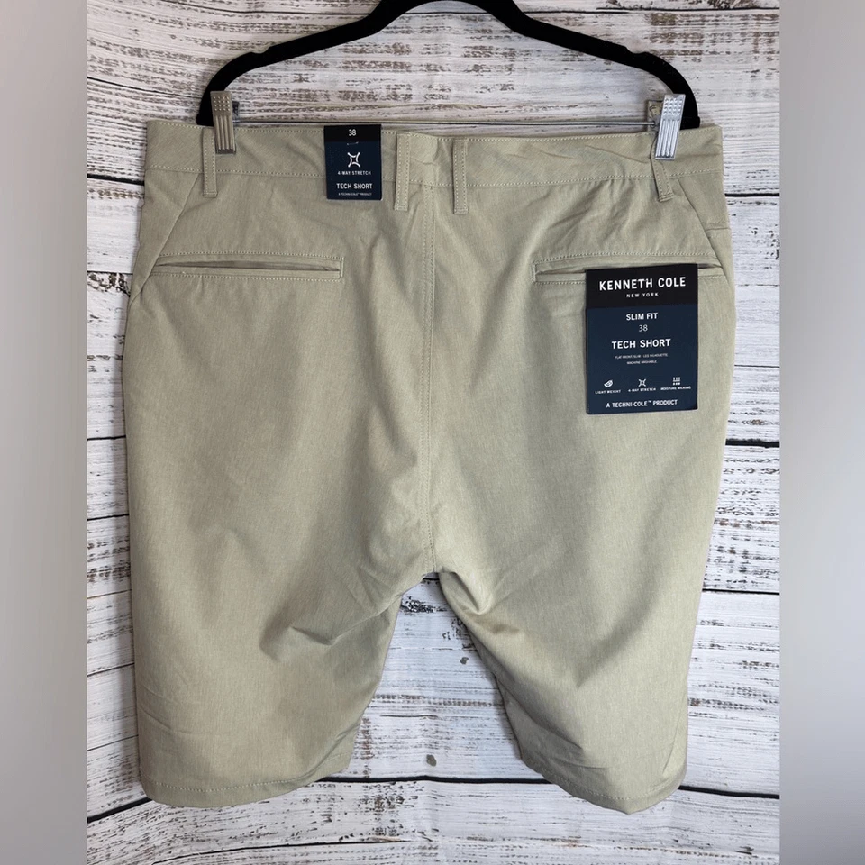 Shorts masculino Kenneth Cole tamanho 38 elástico absorção slim fit cáqui tecnologia leve - Imagem 4 de 4