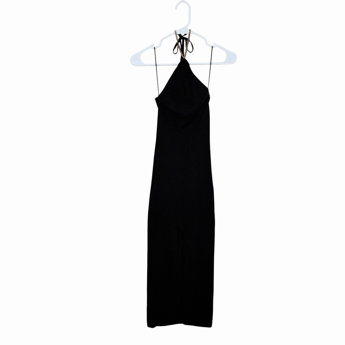 Reformation Adams Cashmere Sweater Dress Size Small Black Gold Chain Halter