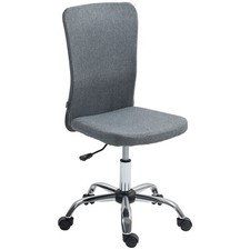 Image of Office Chair Grey Linen-Fabric Armless 43x43cm Padded Seat Swivel Wheels 42-50cm