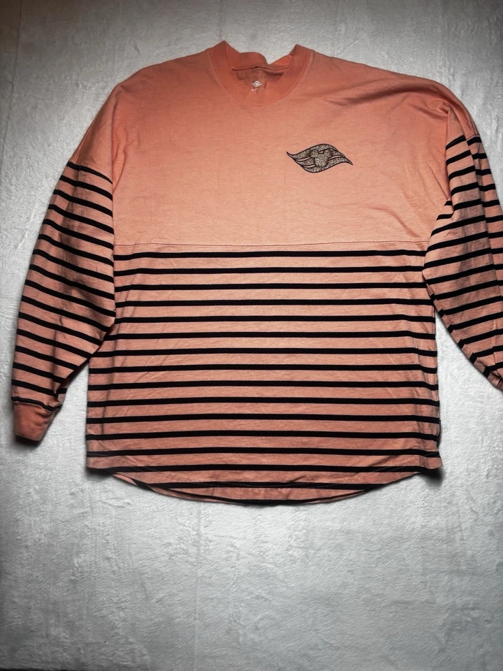 Camiseta deportiva Disney Cruise Line Spirit mediana para mujer coral melocotón rayas oro rosa brillo Foto 2 de 4