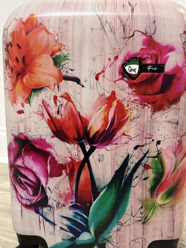 Mia Toro Paola 五颜六色的彩绘花朵硬质万向轮随身包行李箱新品 — 第 3/4 张图片