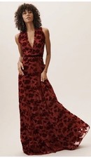 Anthropologie BHLDN Yara Velvet Burnout Dress Monique Lhuillier Wine Size 2 $400