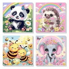 4 Pack Paint by Numbers Kit with Wooden Frame, Animals Painting by Number, El...