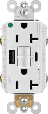 Pass & Seymour Radiant 20 Amp Hospital-Grade GFCI Wall Power Outlet with 2.0 Amp