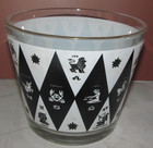 Vintage Zodiac Glass Ice Bucket Holder Bowl Black White Harlequin Gold Astrology — photo 3