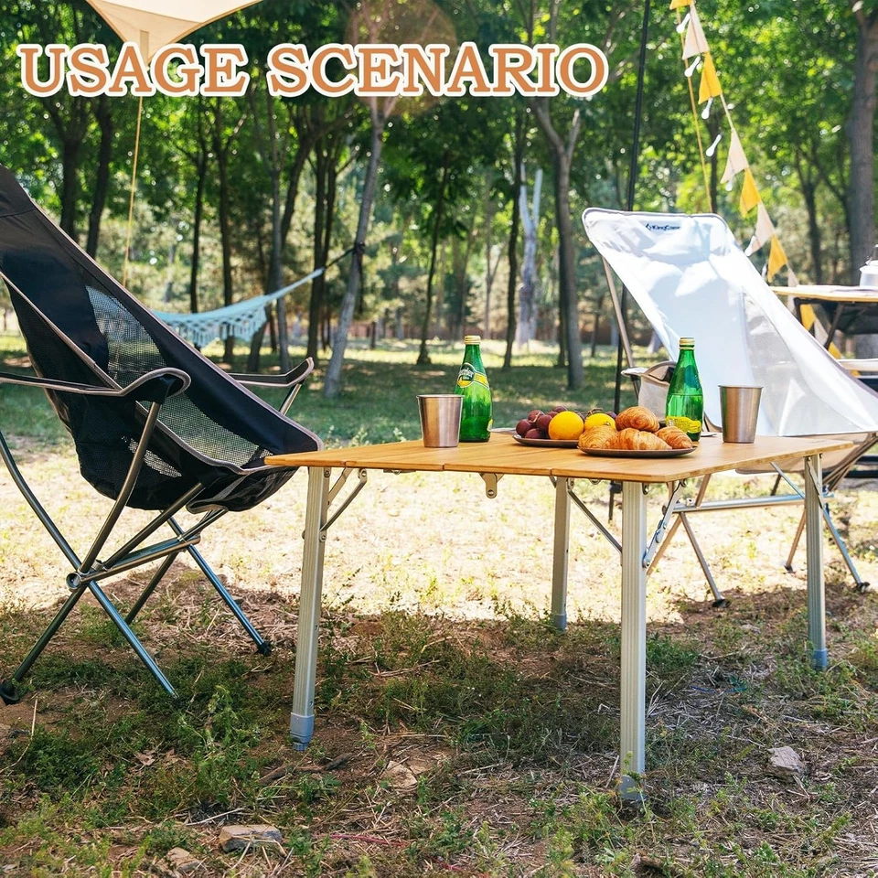 Mesa de Camping KingCamp Bambú Mesa Plegable con Altura Ajustable Patas de Aluminio Foto 2 de 4