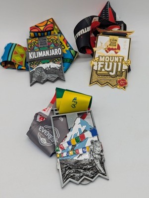 Lot of 3 Souvenir Medals Mount Fuji Mount Kilimanjaro Mount Everest W/Lanyards