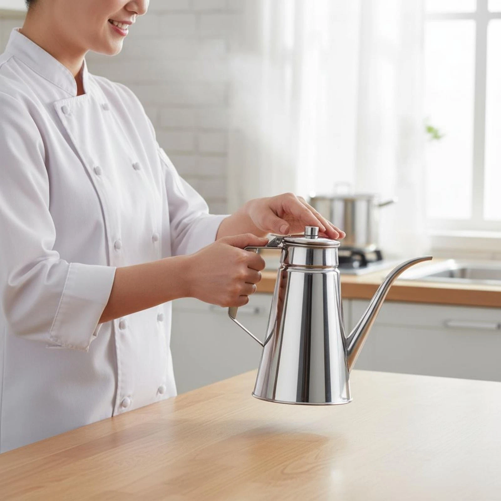 Stainless Steel Oil Pot Leak-Resistant Kitchenware Wide Mouth Design