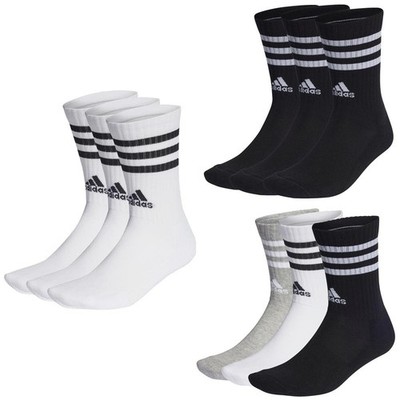 6 Paar adidas 3-Streifen Cushioned Crew Socken Herren Damen Unisex Sportsocken