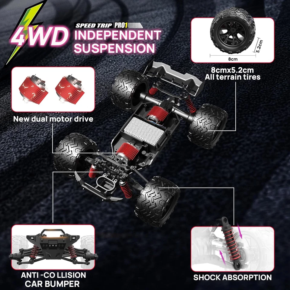 40KM/H Macchina Telecomandata, Auto RC 1:16 per Adulti, Monster Truck Telecomand - Immagine 4 di 4