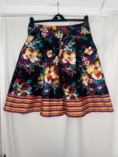 M&Co Black Floral Pleated A-Line Skirt Size 14 Retro Bright Summer Occasion