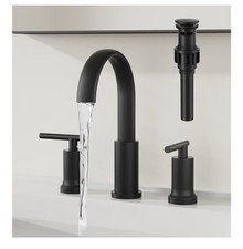 Matte Black Waterfall Bathroom Faucet 3 Hole, Widespread Two Handle Bathroom ...