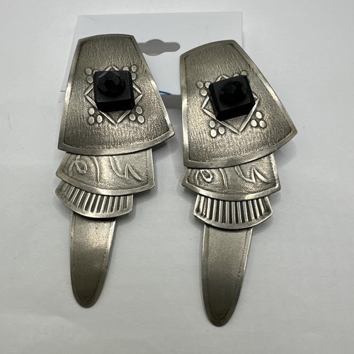 Handmade Artisan Wayne Farra Signed Unique 3” Articulated Black Faceted Earrings
