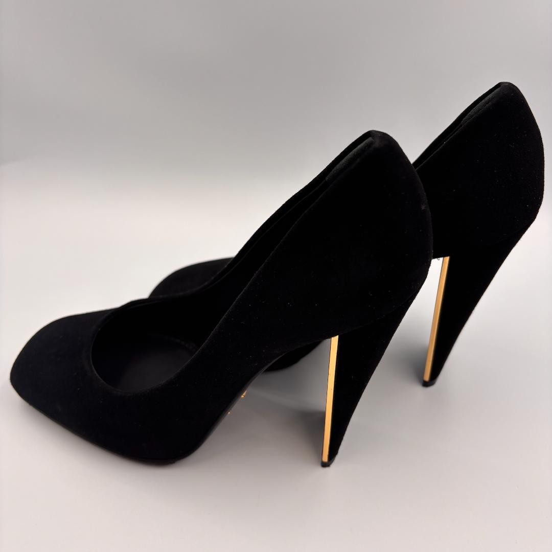 LOUIS VUITTON Suede Heel Pumps Black EU 36.5 135323K Authentic thumbnail 6