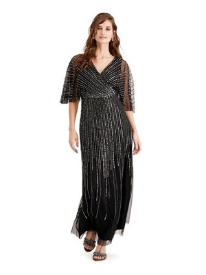 ADRIANNA PAPELL Womens Black Short Sleeve Full-Length Empire Waist Dress 4