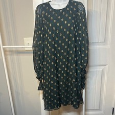 Calvin Klein Size 8 Dark Green Patterned Long Sleeve Dress