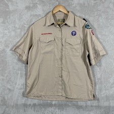 Boy Scouts of America BSA Womens XL Shirt Tan Vented Polyester Microfiber STAIN