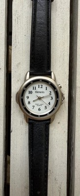 Elements Women s Stainless Steel Watch Black Leather Strap Quartz Japan Movement