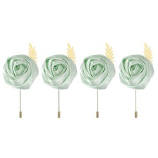 4 Pcs Groom Boutonnieres Rose Boutonnieres Pins, Light Green 4.7"x2" 
