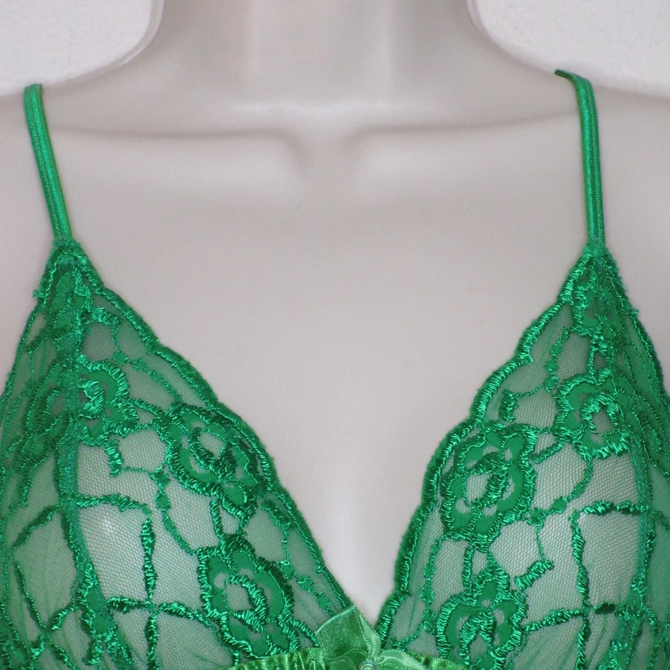 Ropa de dormir Babydoll Fredricks Of Hollywood vintage de malla de encaje verde para mujer M B53 Foto 2 de 4
