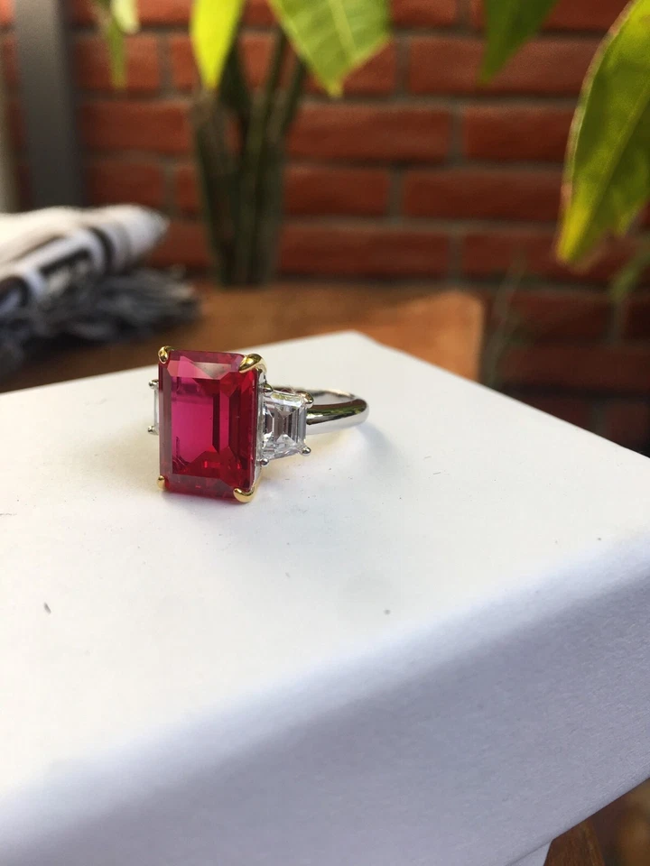 Hermoso anillo de boda de diamantes rubí natural real de 6,00 quilates de oro blanco macizo de 14 quilates Foto 4 de 4