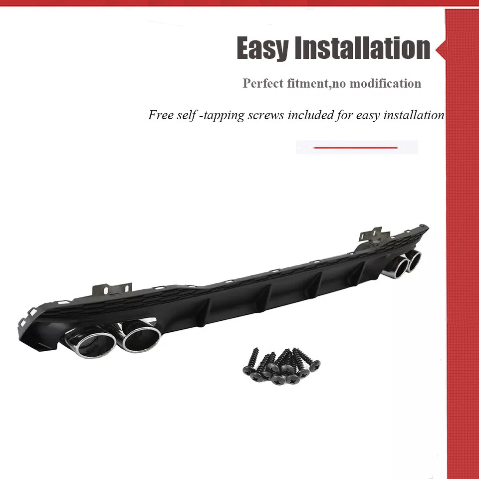 For Audi A7 Quattro Sportback 2019-2020 Rear Bumper Diffuser Lip W/Exhaust Tips - Image 2 of 4