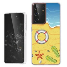 (Beach Day)Rugged TPU phone case cover(Clear)for Samsung Galaxy S21 Ultra 5G