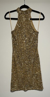 New Ashley Lauren Gold Sequin Short Dress Evening Gown  6 US | eBay