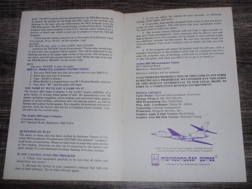 Manual Only for B-1 Nuclear Bomber game for Commodore 64/Atari/AppleII/PC/TRS-80 - Picture 5 of 5