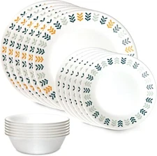 18 Piece Glass Tableware Set, Triple Crack Resistant Glass Plate and Bowl Set