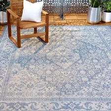 Nicole Miller Patio Country Dahlia Area Rug Blue Grey 5'2"x7'2" Indoor Outdoor
