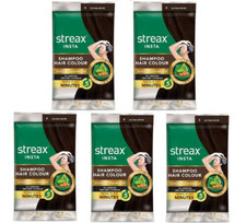 Streax Shampoo Hair Color,almond oil and noni extracts,Pack of 5 Natural Brown 