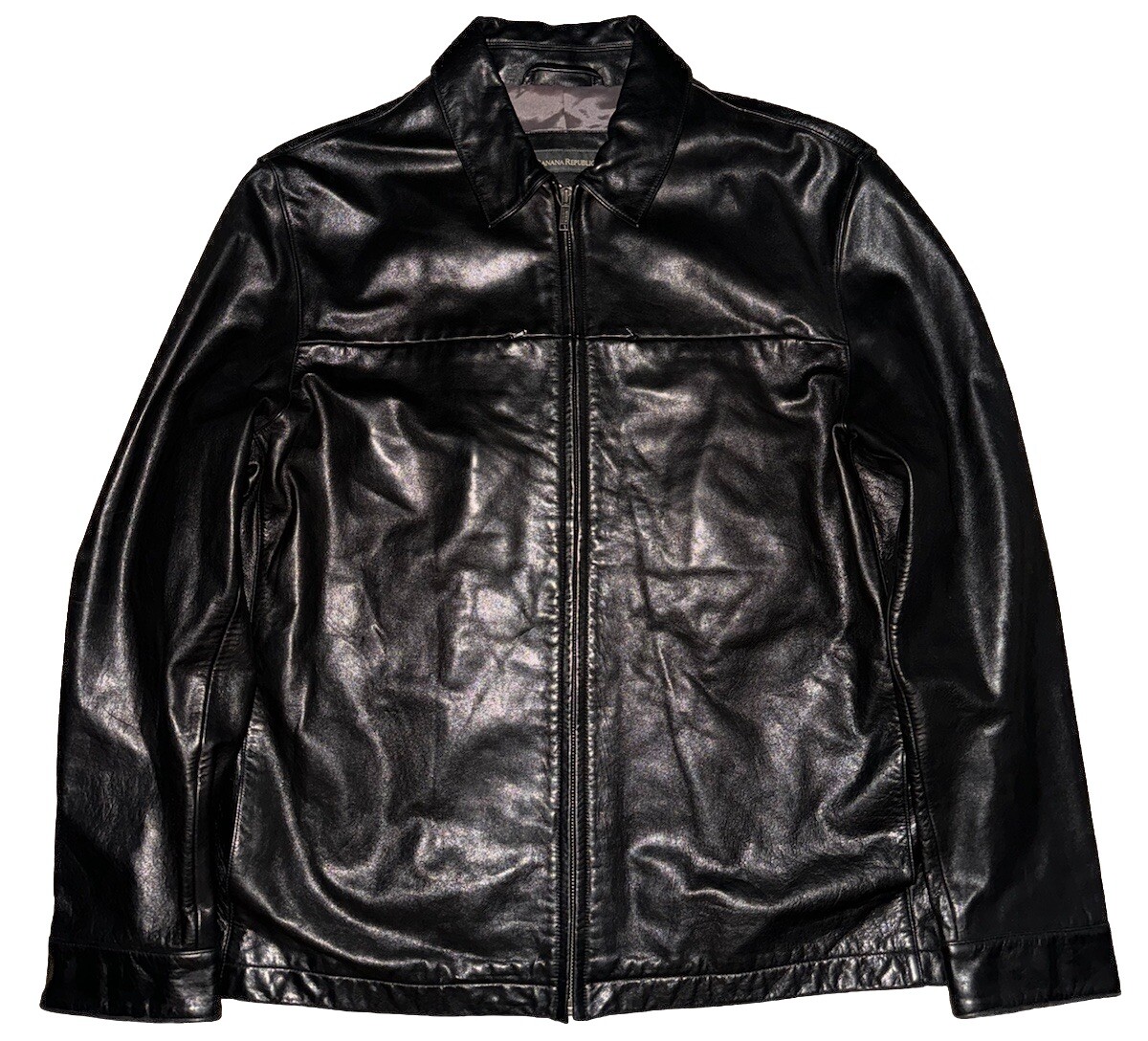 Vintage Banana Republic Leather Racer Jacket Men's Size L Black | eBay