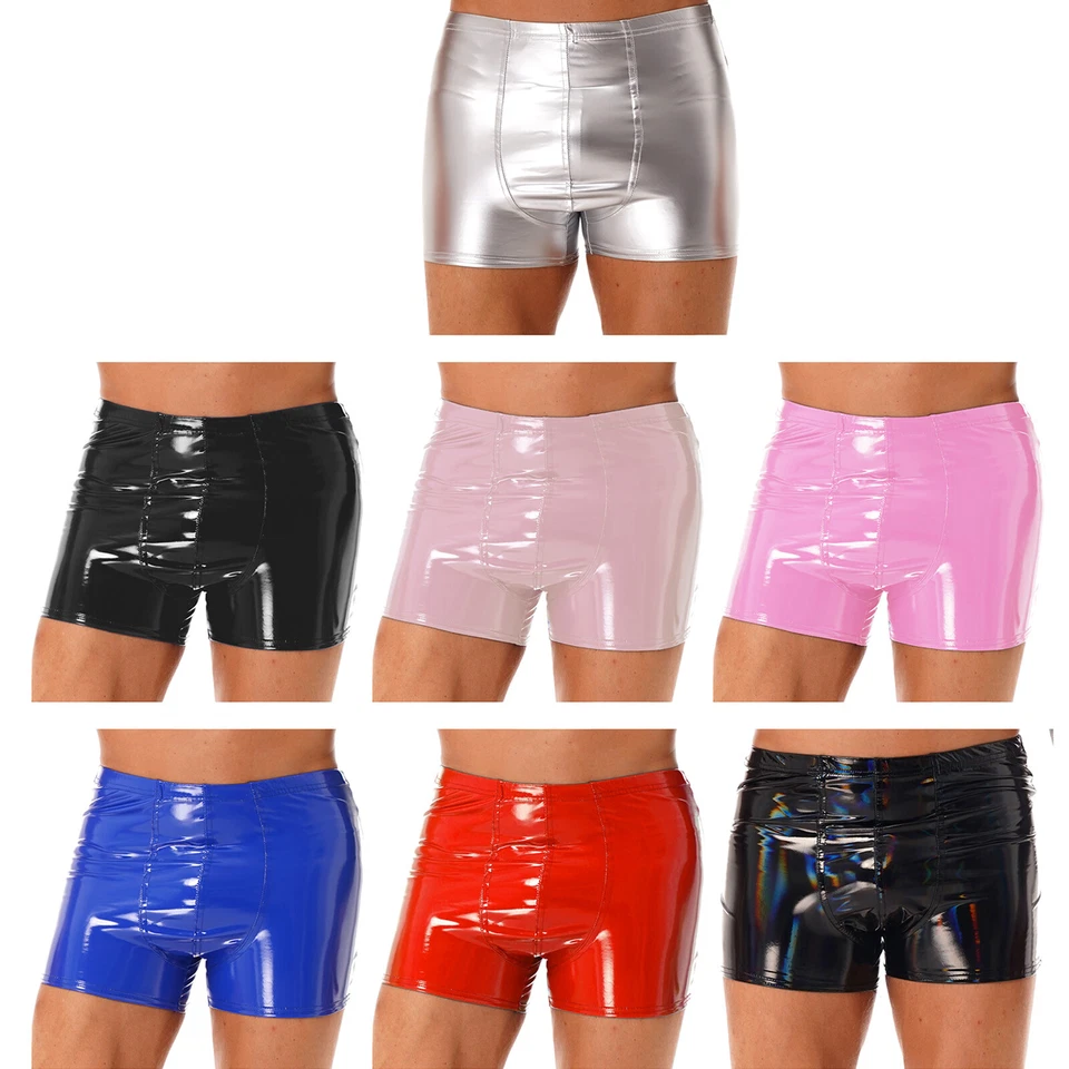 Mens PVC Leather Boxer Brief Casual Short Pants Wetlook Bikini Swimsuit Trunk - Image 2 of 3