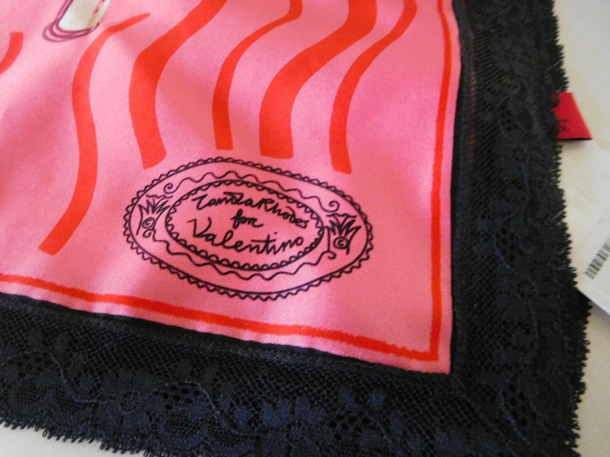 Valentino Lipstick Print Silk Headband Scarf ? New Valentino Lipstick Waves Silk Scarf with Lace Trim | eBay main image 4