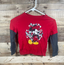 Disney Jumping Beans Winter Mickey Mouse Boys 5 Red Long Sleeve Cotton Shirt