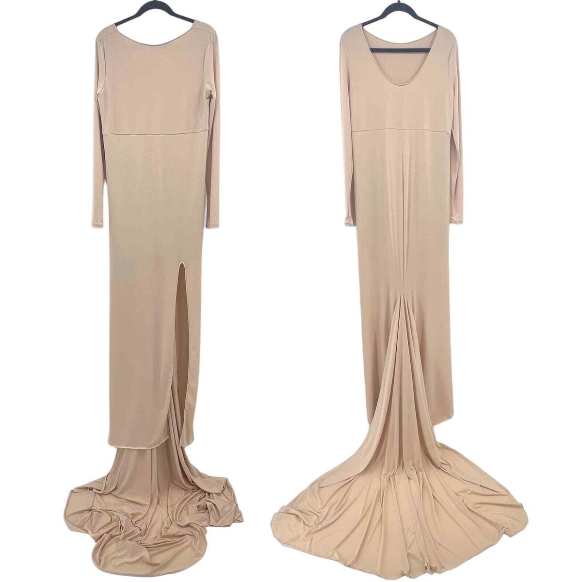 champagne maternity dress for photoshoot New Champagne Two-piece Strapless Maternity Photoshoot Dress, Champagne / XL