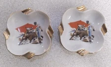 2 Vintage Souvenir of Mexico Ashtray, Cigarettes, or Trinkes  Bull Fighting  4"