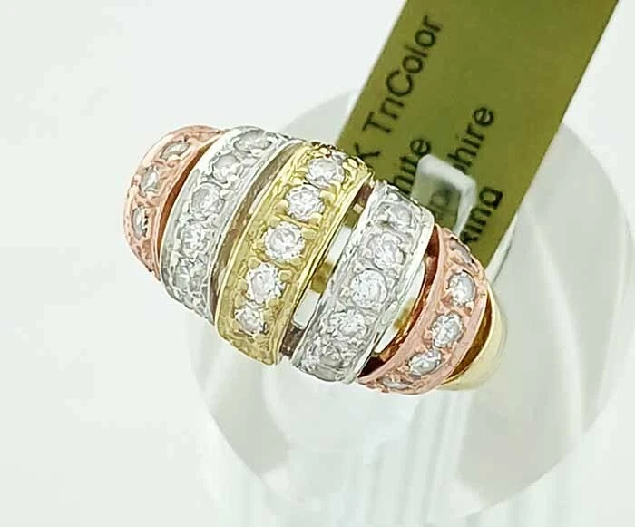 LAB CREATED  0.96 Cts WHITE SAPPHIRE RING 10K TRICOLOR - New With Tag - Image 2 of 4