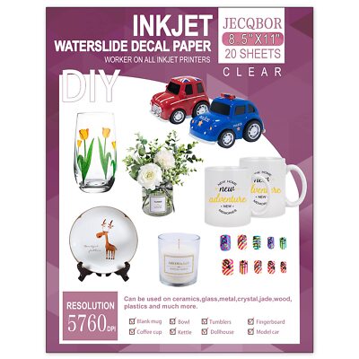 20 Sheets Waterslide Decal Paper INKJET CLEAR8.5X11 Inch Water Slide Transfer...