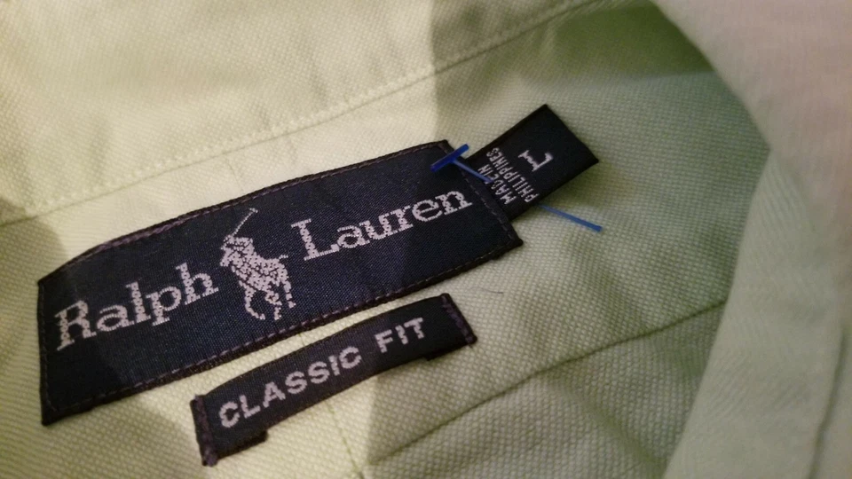 Mens Polo Ralph Dress Shirt L Large Green Button Cotton - Image 4 of 4