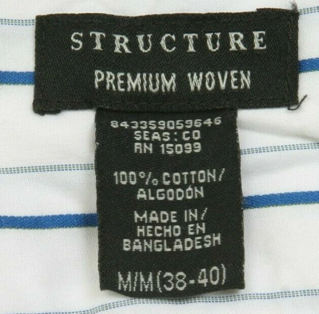 Camisa de vestir Structure manga larga algodón para hombre blanca azul hombre a rayas 1-32 Foto 4 de 4