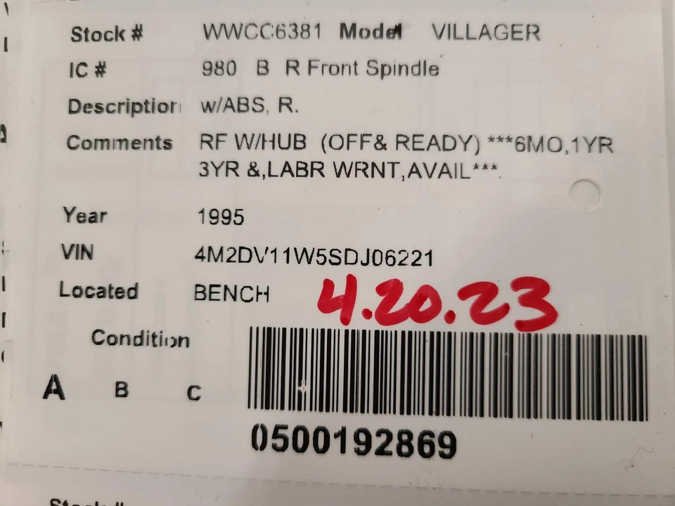 Б/у передний правый поворотный кулак подходит: 1995 Mercury Villager с ABS передний правый - Изображение 3 из 4