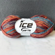 Ice Yarns Royal Sock Variegated Yarn - 1 Skein Color Orange-Brown-Green-Blue