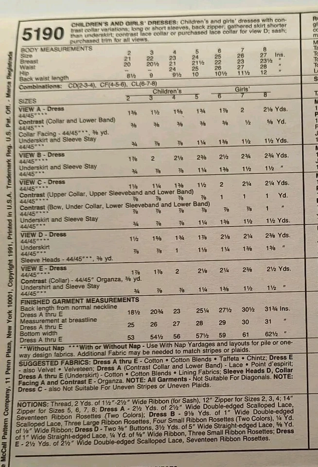 McCall's 5190 Childs Collar Flower Girl Dress Sz 6-8 VTG Pattern UC FF - Image 2 of 4